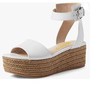 FSJ White Open Toe Platform Wedge High Heel Espadrilles Sandals Ankle Strap Shoe